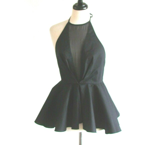 Women's Blouses Designer Kendall & Kylie Black Halter Peplum Style Blouse Large - Picture 6 of 14